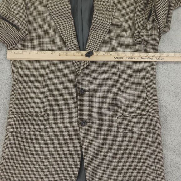 Hickey Freeman Sport Coat Mens 40R Houndstooth‎ Tan Black Silk Camel USA Blazer - Picture 6 of 16